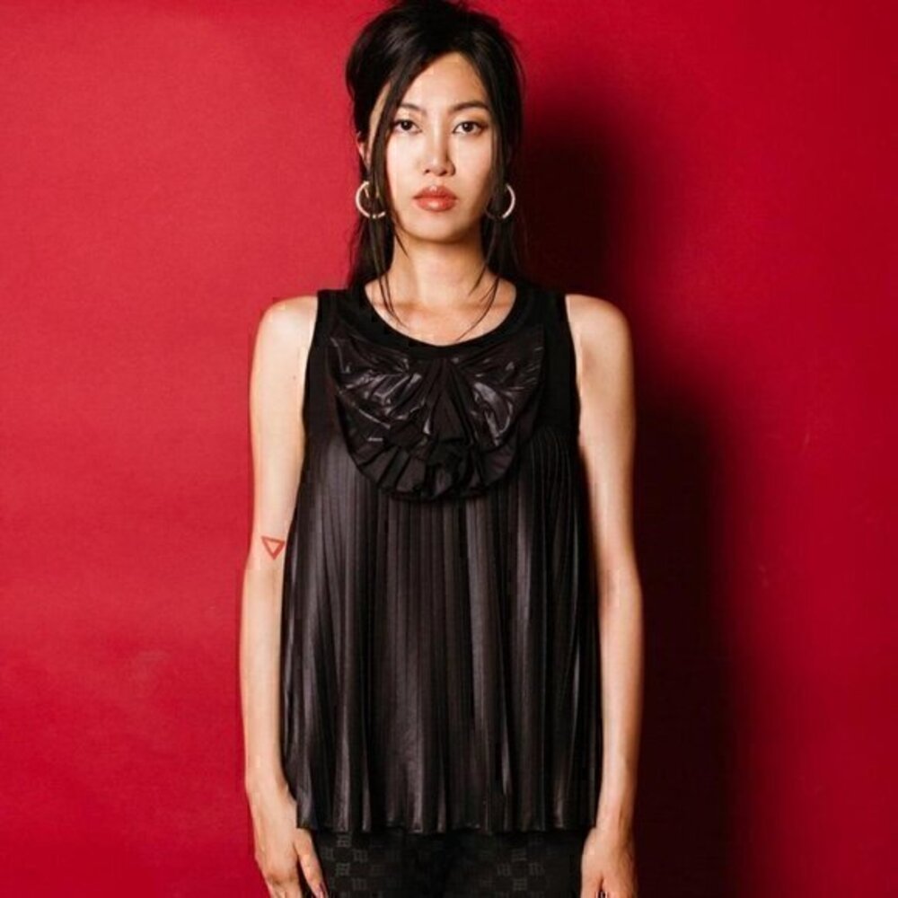 See by Chloé Sleeveless Pleated Bow Blouse Tank